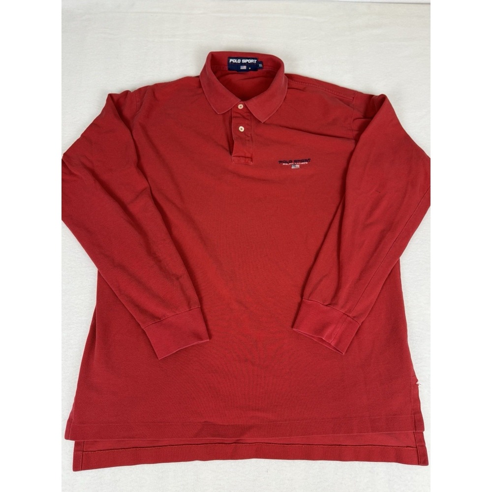 VTG‎ Y2K Ralph Lauren Polo Sport Red Waffle Polo Sweatshirt Size XL Embroidered